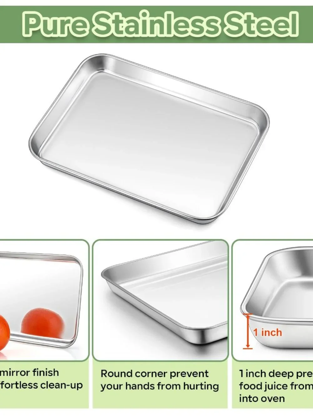 TeamFar Toaster Oven Pan with Rack Set, 9 x 7 x 1 Stainless Steel Compact Toaste
